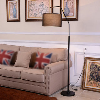 Classic White Fabric Drum Black Metal Floor Lamp Zawala Image - 4