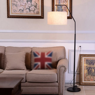 Classic White Fabric Drum Black Metal Floor Lamp Zawala Image - 6