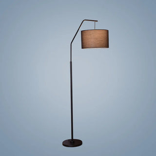 Classic White Fabric Drum Black Metal Floor Lamp Zawala Image - 7