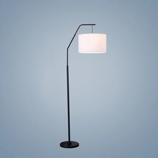 Classic White Fabric Drum Black Metal Floor Lamp Zawala Image - 8
