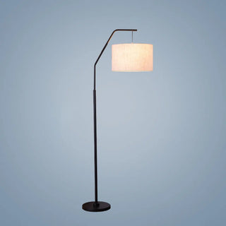 Classic White Fabric Drum Black Metal Floor Lamp Zawala Image - 9