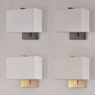 Bedroom Fabric White Shade Rectangular Wall Sconce Zawala Image - 14