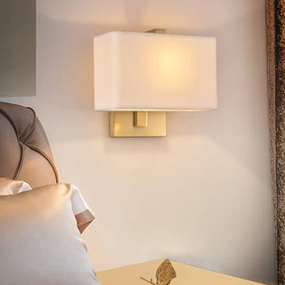 Bedroom Fabric White Shade Rectangular Wall Sconce Zawala Image - 18