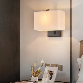 Bedroom Fabric White Shade Rectangular Wall Sconce Zawala Image - 19