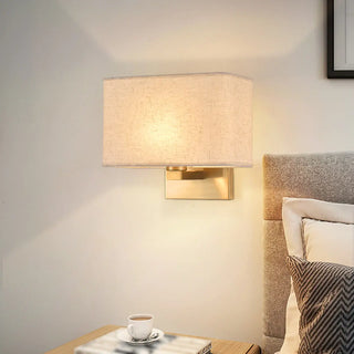 Bedroom Fabric White Shade Rectangular Wall Sconce Zawala Image - 2