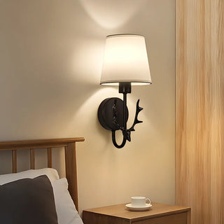 Fabric Shade Antler-Inspired Bedroom Wall Sconce Zawala Image - 2