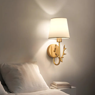 Fabric Shade Antler-Inspired Bedroom Wall Sconce Zawala Image - 3