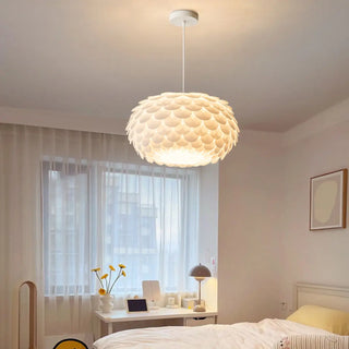 ZOWALA - Modern Metal White Flakes Drum Bedroom Pendant Light Image - 1