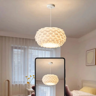 ZOWALA - Modern Metal White Flakes Drum Bedroom Pendant Light Image - 2