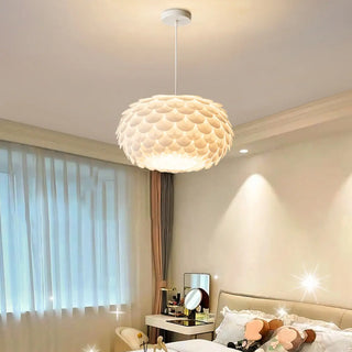 ZOWALA - Modern Metal White Flakes Drum Bedroom Pendant Light Image - 3