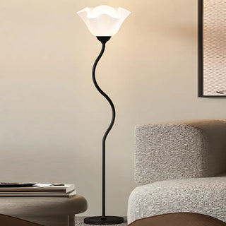 Stylish White Floral Shade Curved Stem Floor Lamp Zawala Image - 2