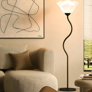 Stylish White Floral Shade Curved Stem Floor Lamp Zawala Image - 4