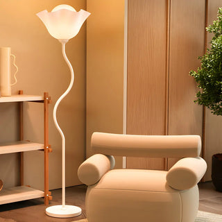 Stylish White Floral Shade Curved Stem Floor Lamp Zawala Image - 5