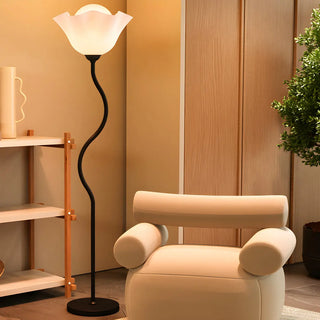 Stylish White Floral Shade Curved Stem Floor Lamp Zawala Image - 6