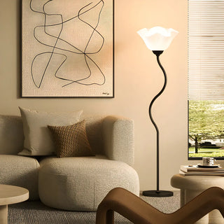 Stylish White Floral Shade Curved Stem Floor Lamp Zawala Image - 7