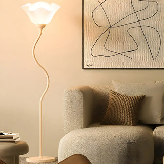 Stylish White Floral Shade Curved Stem Floor Lamp Zawala Image - 8