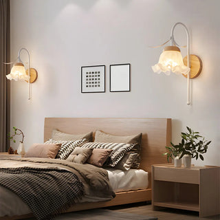 Frosted Glass Floral Wood Color Bedroom Wall Sconce Zawala Image - 1