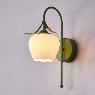 Frosted Glass Floral Wood Color Bedroom Wall Sconce Zawala Image - 10