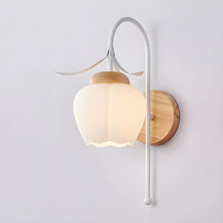 Frosted Glass Floral Wood Color Bedroom Wall Sconce Zawala Image - 11