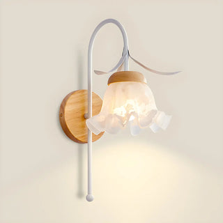 Frosted Glass Floral Wood Color Bedroom Wall Sconce Zawala Image - 12