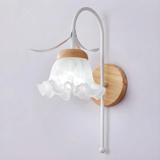 Frosted Glass Floral Wood Color Bedroom Wall Sconce Zawala Image - 13