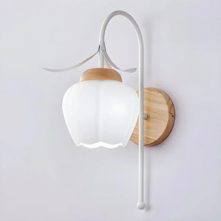 Frosted Glass Floral Wood Color Bedroom Wall Sconce Zawala Image - 14