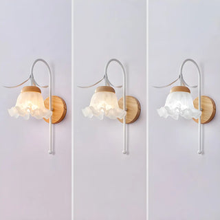 Frosted Glass Floral Wood Color Bedroom Wall Sconce Zawala Image - 15