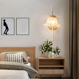 Frosted Glass Floral Wood Color Bedroom Wall Sconce Zawala Image - 21