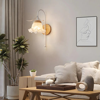 Frosted Glass Floral Wood Color Bedroom Wall Sconce Zawala Image - 3