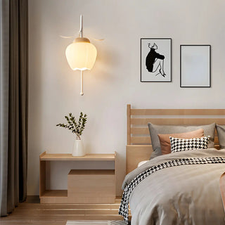 Frosted Glass Floral Wood Color Bedroom Wall Sconce Zawala Image - 4