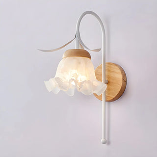 Frosted Glass Floral Wood Color Bedroom Wall Sconce Zawala Image - 7