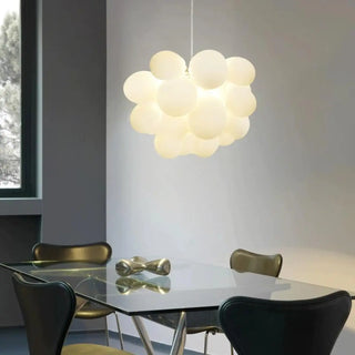 White Glass Cluster Dining Room Adjustable Bubble Chandelier Image - 1