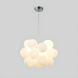 White Glass Cluster Dining Room Adjustable Bubble Chandelier Image - 11