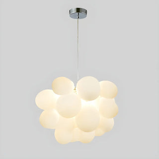 White Glass Cluster Dining Room Adjustable Bubble Chandelier Image - 12