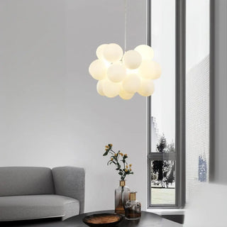 White Glass Cluster Dining Room Adjustable Bubble Chandelier Image - 13