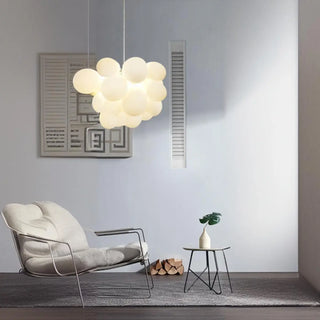 White Glass Cluster Dining Room Adjustable Bubble Chandelier Image - 15