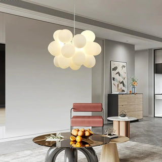 White Glass Cluster Dining Room Adjustable Bubble Chandelier Image - 2