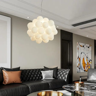 White Glass Cluster Dining Room Adjustable Bubble Chandelier Image - 3