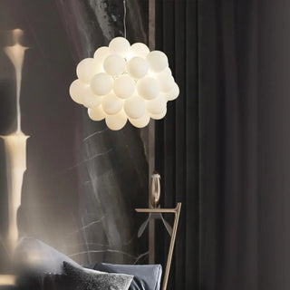White Glass Cluster Dining Room Adjustable Bubble Chandelier Image - 4