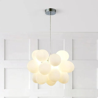 White Glass Cluster Dining Room Adjustable Bubble Chandelier Image - 5