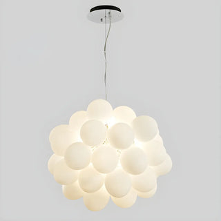 White Glass Cluster Dining Room Adjustable Bubble Chandelier Image - 6