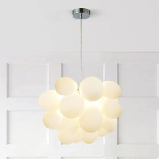 White Glass Cluster Dining Room Adjustable Bubble Chandelier Image - 7