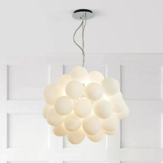 White Glass Cluster Dining Room Adjustable Bubble Chandelier Image - 8
