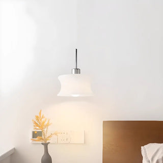 Modern White Glass Cylinder Pendant Light Flexible Length Image - 2