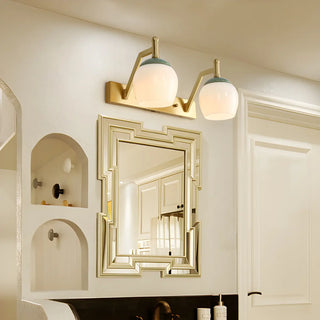 Elegant Bell Frosted Glass Shade Brass Vanity Light Zawala Image - 3
