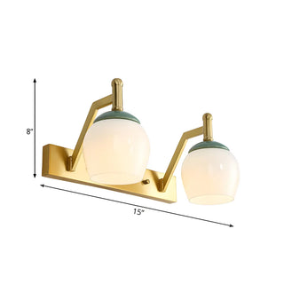 Elegant Bell Frosted Glass Shade Brass Vanity Light Zawala Image - 8