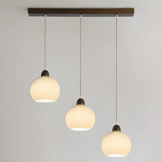 Modern Wood White Glass Round LED Pendant Light Zawala Image - 10