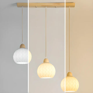 Modern Wood White Glass Round LED Pendant Light Zawala Image - 11