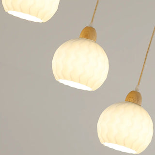 Modern Wood White Glass Round LED Pendant Light Zawala Image - 14