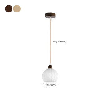 Modern Wood White Glass Round LED Pendant Light Zawala #size